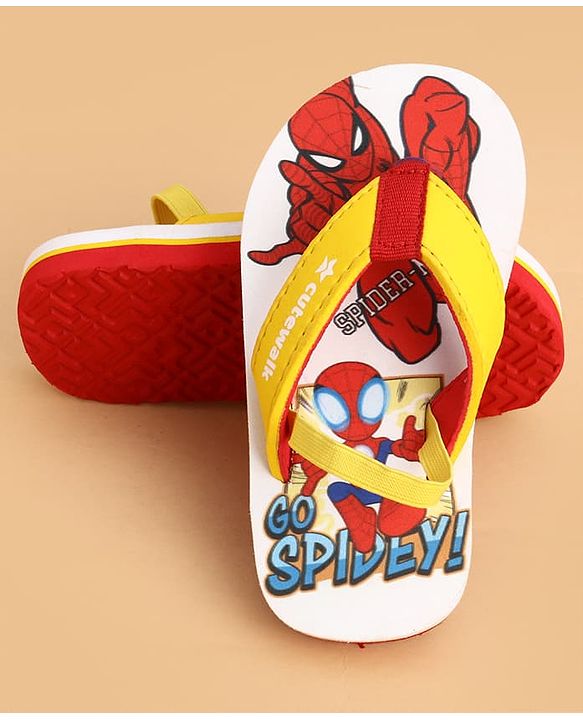 Cute Walk by Babyhug Marvel Slip On Flip Flops with Spider Man Print -  White & Red