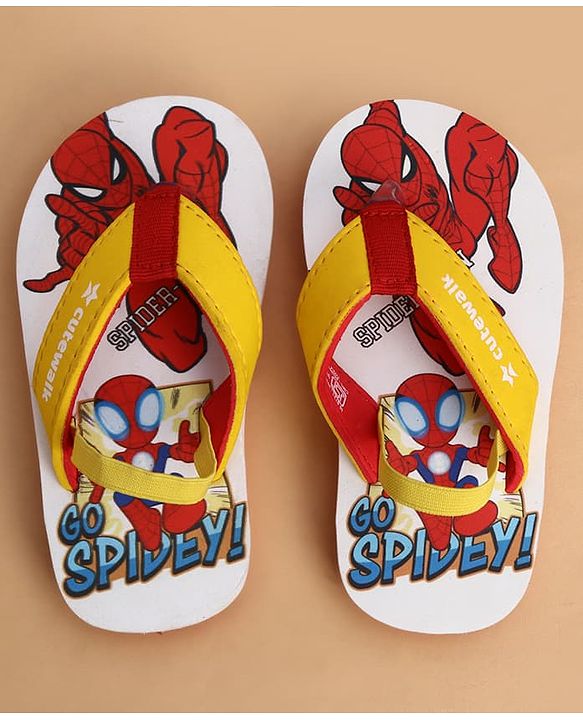 Cute Walk by Babyhug Marvel Slip On Flip Flops with Spider Man Print -  White & Red