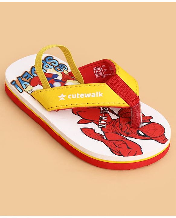Cute Walk by Babyhug Marvel Slip On Flip Flops with Spider Man Print -  White & Red