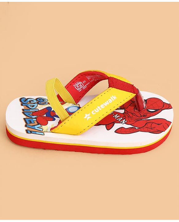 Cute Walk by Babyhug Marvel Slip On Flip Flops with Spider Man Print -  White & Red