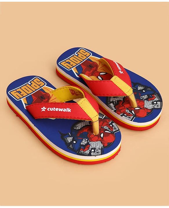 Cute Walk by Babyhug Marvel Slip On Flip Flops with Spider Man Print -  Blue & Red