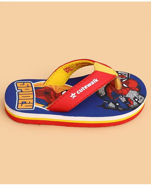 Cute Walk by Babyhug Marvel Slip On Flip Flops with Spider Man Print -  Blue & Red