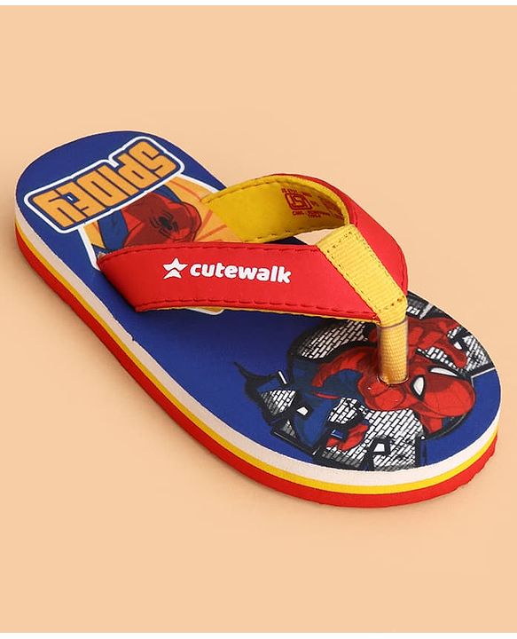 Cute Walk by Babyhug Marvel Slip On Flip Flops with Spider Man Print -  Blue & Red