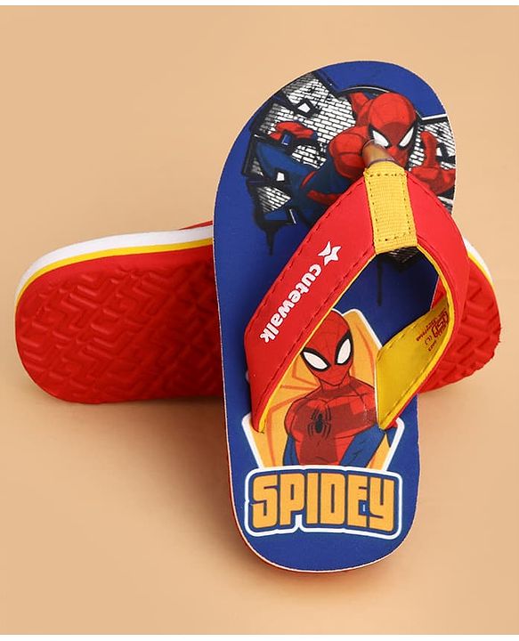 Cute Walk by Babyhug Marvel Slip On Flip Flops with Spider Man Print -  Blue & Red