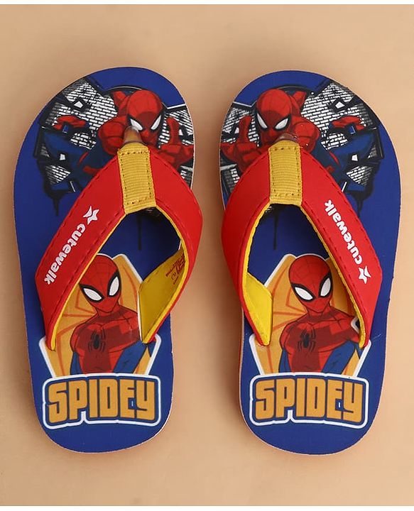 Cute Walk by Babyhug Marvel Slip On Flip Flops with Spider Man Print -  Blue & Red