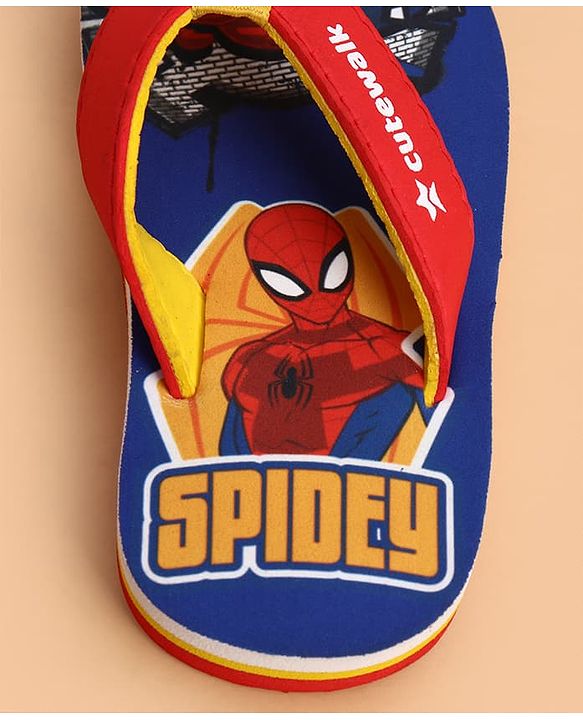 Cute Walk by Babyhug Marvel Slip On Flip Flops with Spider Man Print -  Blue & Red