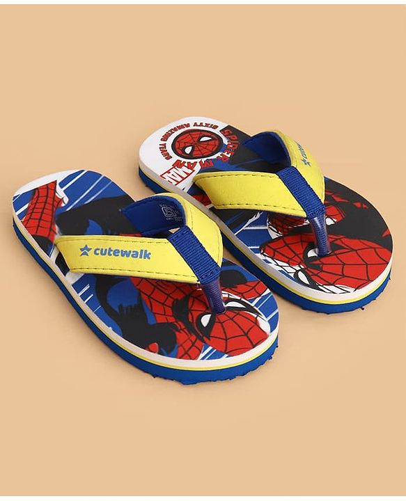 Cute Walk by Babyhug Marvel Slip On Flip Flops with Spider Man Print - Yellow