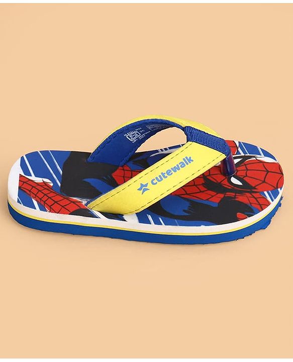 Cute Walk by Babyhug Marvel Slip On Flip Flops with Spider Man Print - Yellow