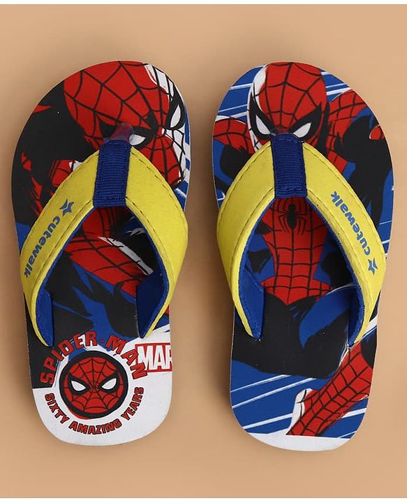 Cute Walk by Babyhug Marvel Slip On Flip Flops with Spider Man Print - Yellow