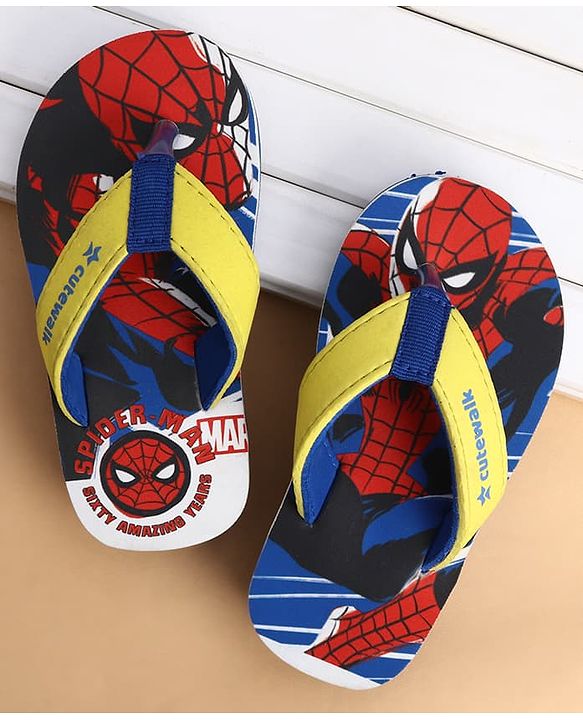 Cute Walk by Babyhug Marvel Slip On Flip Flops with Spider Man Print - Yellow