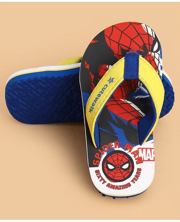 Cute Walk by Babyhug Marvel Slip On Flip Flops with Spider Man Print - Yellow
