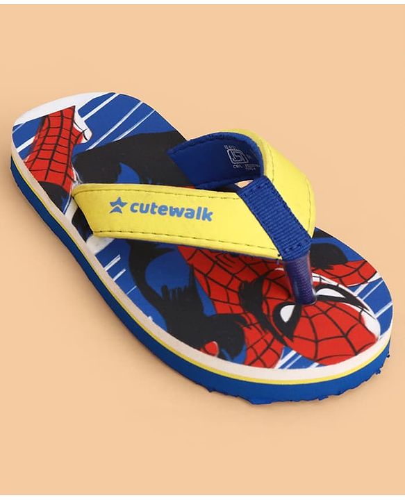 Cute Walk by Babyhug Marvel Slip On Flip Flops with Spider Man Print - Yellow