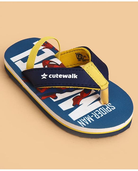 Cute Walk by Babyhug Marvel Slip On Flip Flops with Spider Man Print - Blue