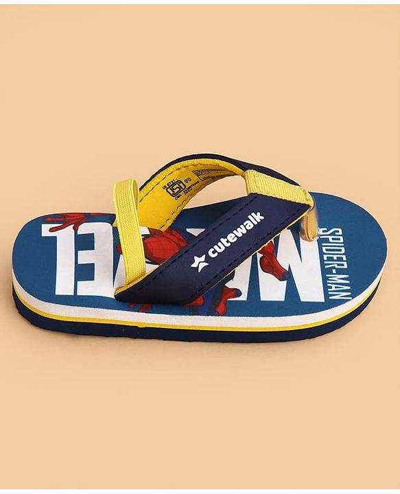 Cute Walk by Babyhug Marvel Slip On Flip Flops with Spider Man Print - Blue