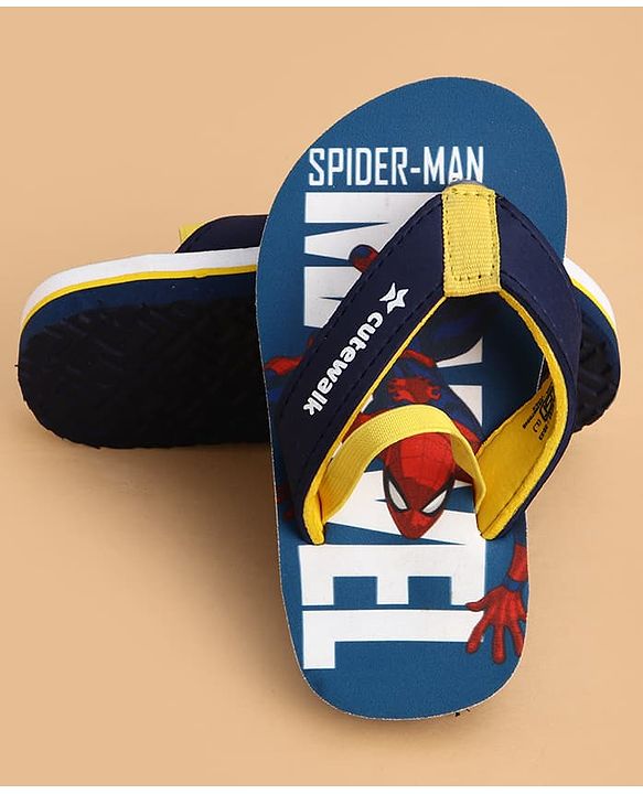 Cute Walk by Babyhug Marvel Slip On Flip Flops with Spider Man Print - Blue