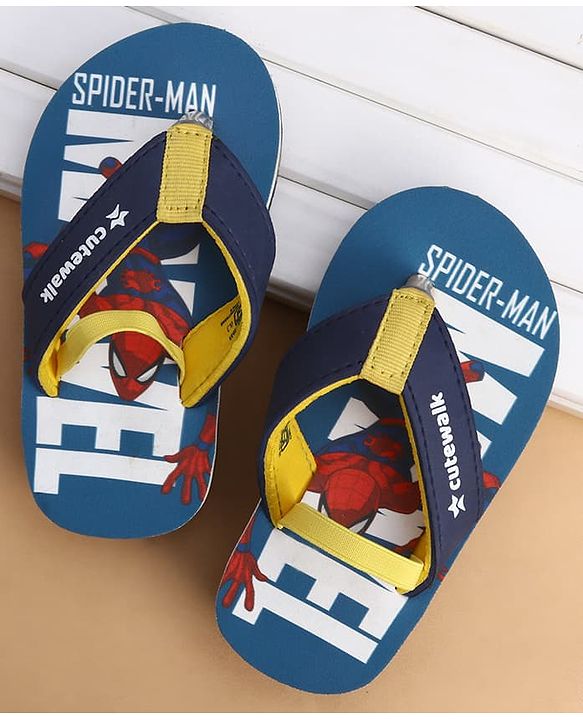 Cute Walk by Babyhug Marvel Slip On Flip Flops with Spider Man Print - Blue