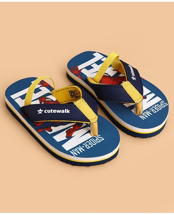 Cute Walk by Babyhug Marvel Slip On Flip Flops with Spider Man Print - Blue