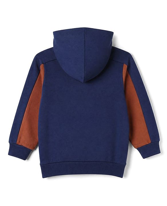Babyhug 100% Cotton Knit Full Sleeves Front Open Heavy Gauge Hooded Sweatshirt with Los Angeles Print - Navy Blue & Brown