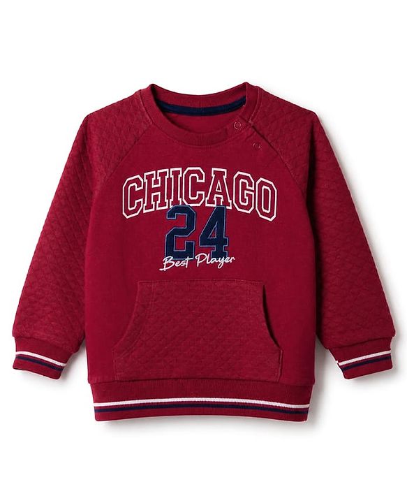 Babyhug Heavy Gauge 100% Cotton Knit Sweatshirt with Full Raglan Sleeves & Chicago Text Print - Red
