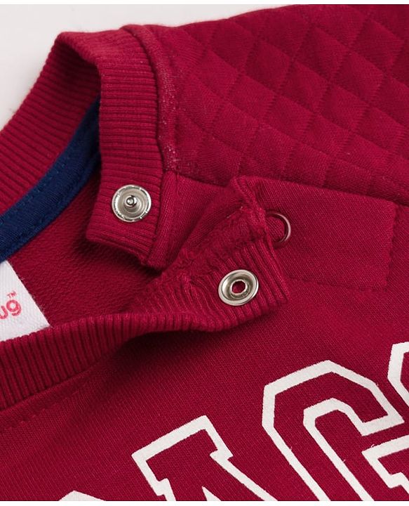 Babyhug Heavy Gauge 100% Cotton Knit Sweatshirt with Full Raglan Sleeves & Chicago Text Print - Red