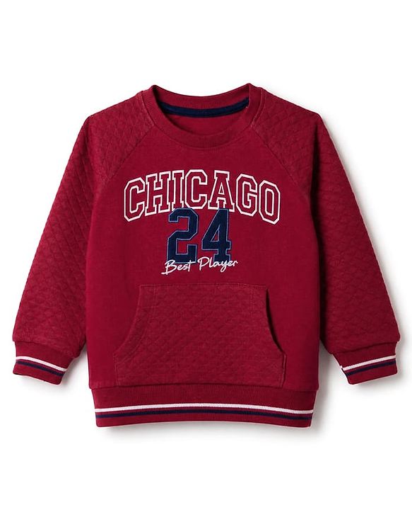 Babyhug Heavy Gauge 100% Cotton Knit Sweatshirt with Full Raglan Sleeves & Chicago Text Print - Red
