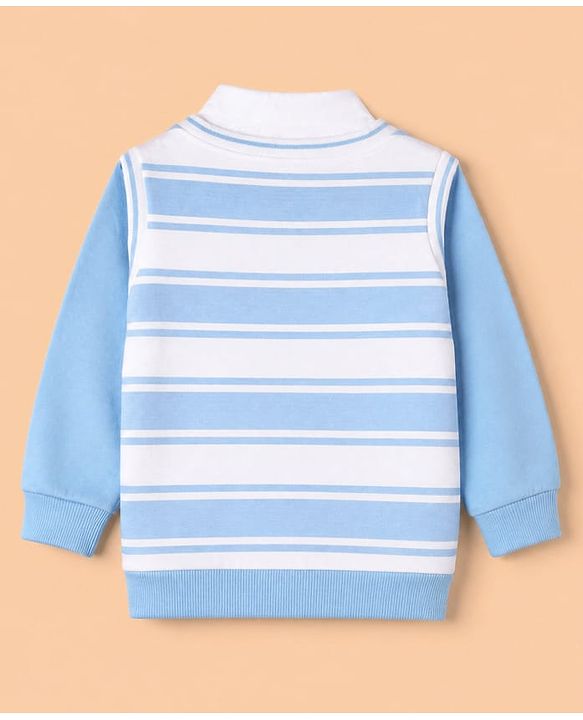 Babyhug 100% Cotton Knit Sweatshirt with Full Sleeves, Stripes Print and New York 68 Print - Blue