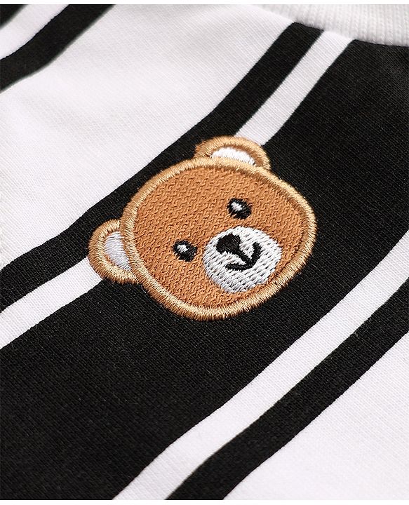 Babyhug Premium 100% Cotton Knit Sweatshirt with Full Sleeves, Bear Patch and Striped Print in Black