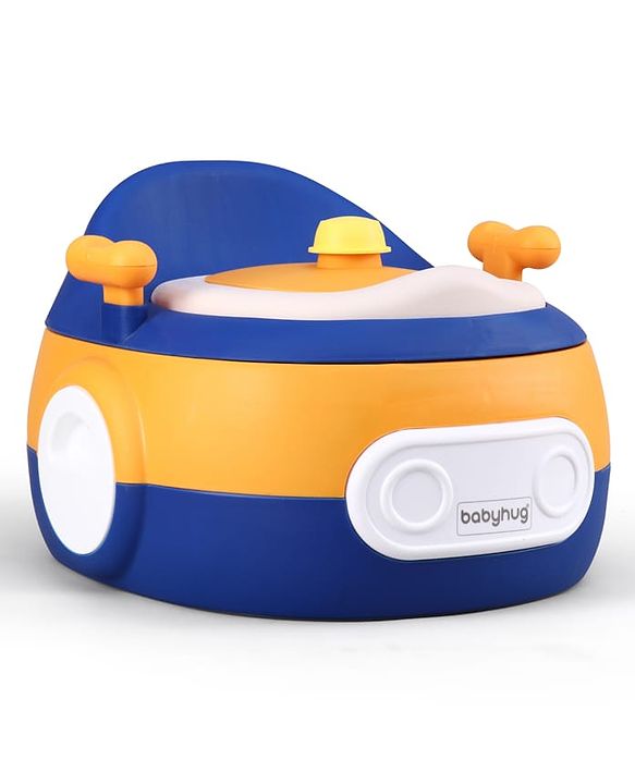 Babyhug 3-In-1 Baby Toilet Training Seat with Anti-Slip Pads - Blue Orange| Removable Potty Pot| Potty Training Seat| Potty Seat Potty Chair & Step Stool| for Kids 1-5 Years