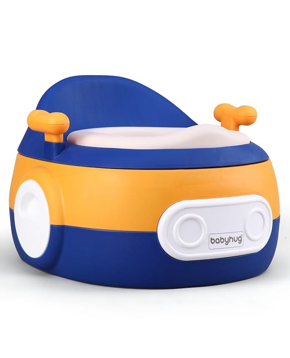 Babyhug 3-In-1 Baby Toilet Training Seat with Anti-Slip Pads - Blue Orange| Removable Potty Pot| Potty Training Seat| Potty Seat Potty Chair & Step Stool| for Kids 1-5 Years