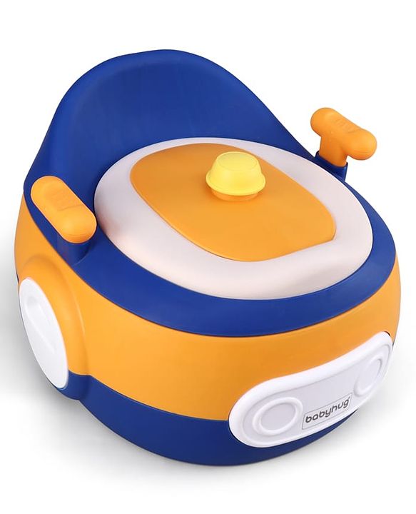 Babyhug 3-In-1 Baby Toilet Training Seat with Anti-Slip Pads - Blue Orange| Removable Potty Pot| Potty Training Seat| Potty Seat Potty Chair & Step Stool| for Kids 1-5 Years