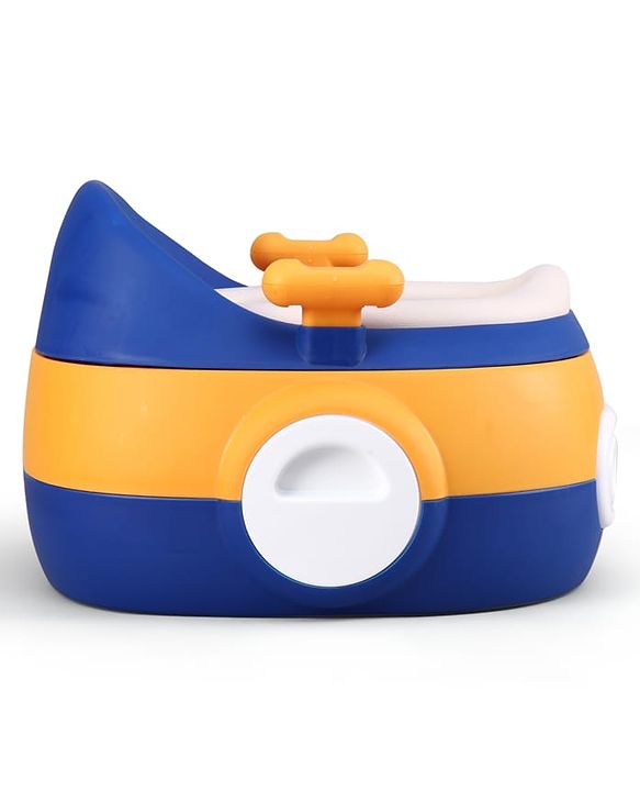 Babyhug 3-In-1 Baby Toilet Training Seat with Anti-Slip Pads - Blue Orange| Removable Potty Pot| Potty Training Seat| Potty Seat Potty Chair & Step Stool| for Kids 1-5 Years