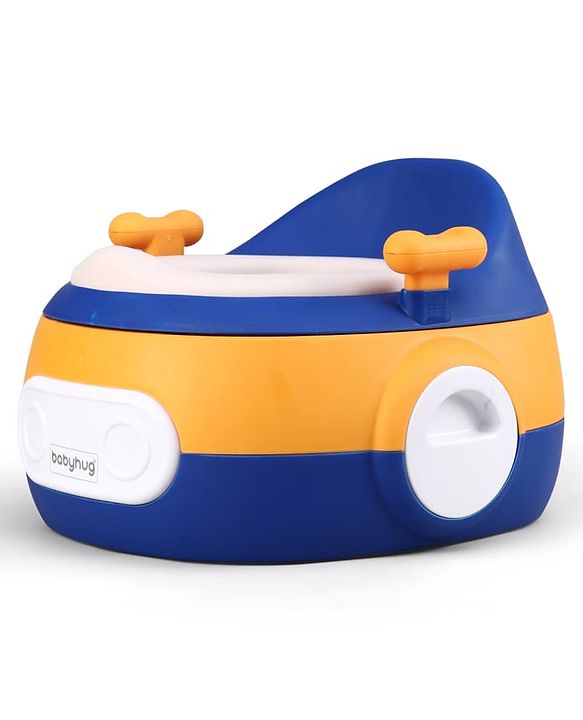 Babyhug 3-In-1 Baby Toilet Training Seat with Anti-Slip Pads - Blue Orange| Removable Potty Pot| Potty Training Seat| Potty Seat Potty Chair & Step Stool| for Kids 1-5 Years