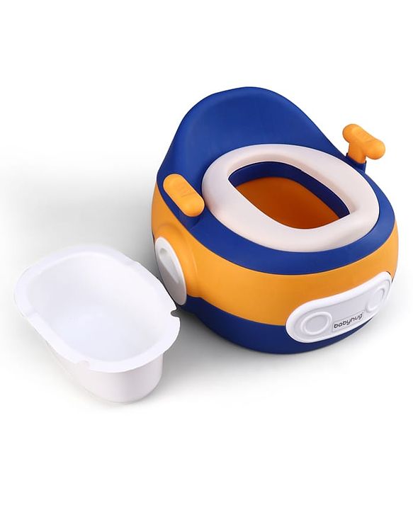 Babyhug 3-In-1 Baby Toilet Training Seat with Anti-Slip Pads - Blue Orange| Removable Potty Pot| Potty Training Seat| Potty Seat Potty Chair & Step Stool| for Kids 1-5 Years