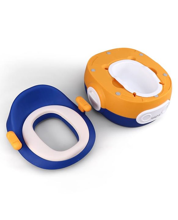 Babyhug 3-In-1 Baby Toilet Training Seat with Anti-Slip Pads - Blue Orange| Removable Potty Pot| Potty Training Seat| Potty Seat Potty Chair & Step Stool| for Kids 1-5 Years