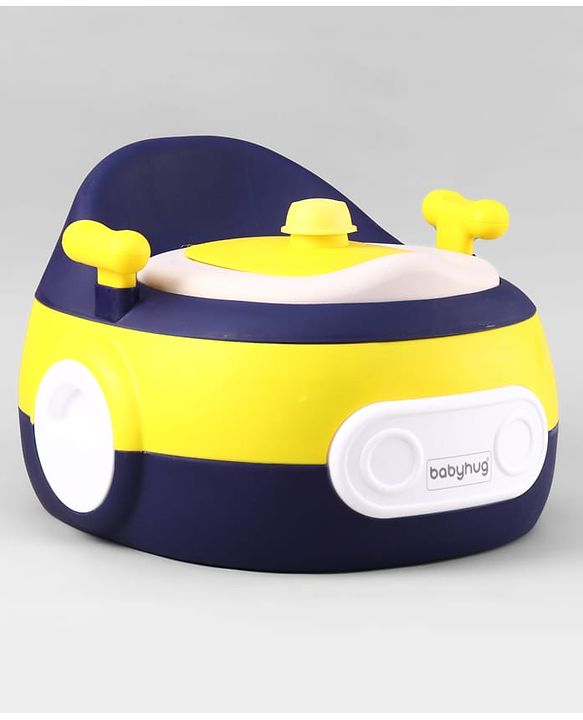 Babyhug 3-In-1 Baby Toilet Training Seat with Anti-Slip Pads - Blue Yellow| Removable Potty Pot| Potty Training Seat| Potty Seat Potty Chair & Step Stool| for Kids 12 months - 5 Years