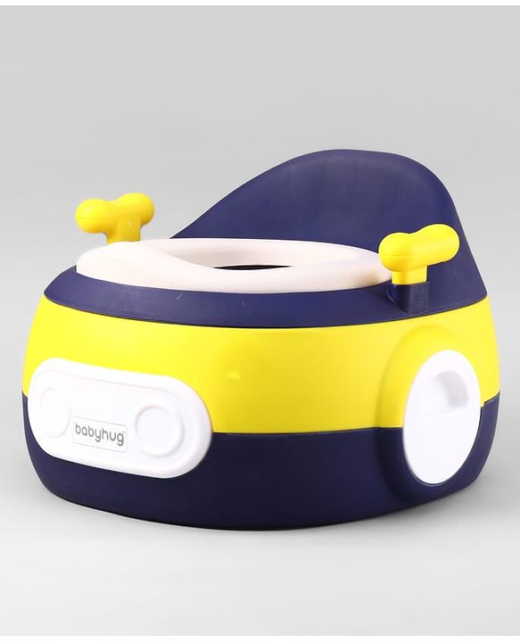 Babyhug 3-In-1 Baby Toilet Training Seat with Anti-Slip Pads - Blue Yellow| Removable Potty Pot| Potty Training Seat| Potty Seat Potty Chair & Step Stool| for Kids 12 months - 5 Years
