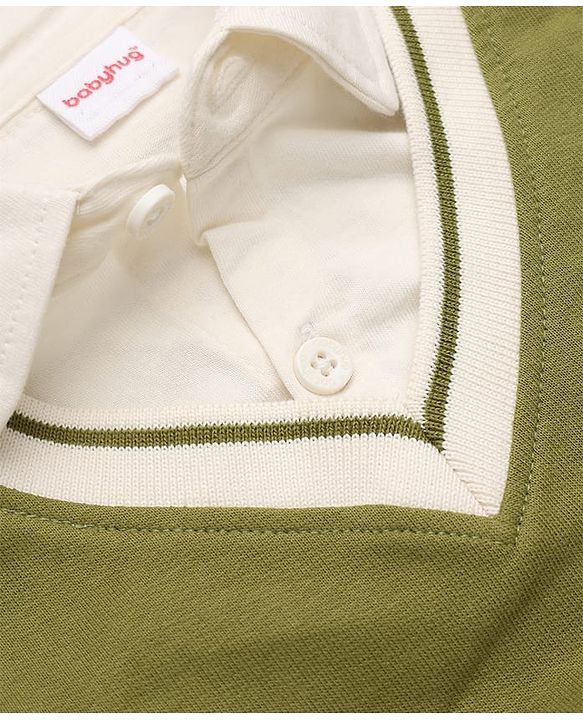 Babyhug 100% Cotton Knit Heavy Gauge Sweatshirt With Full Sleeves and Soccer Ball Print in Olive Green
