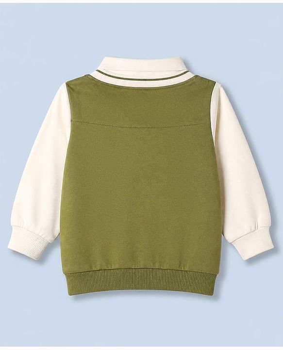 Babyhug 100% Cotton Knit Heavy Gauge Sweatshirt With Full Sleeves and Soccer Ball Print in Olive Green