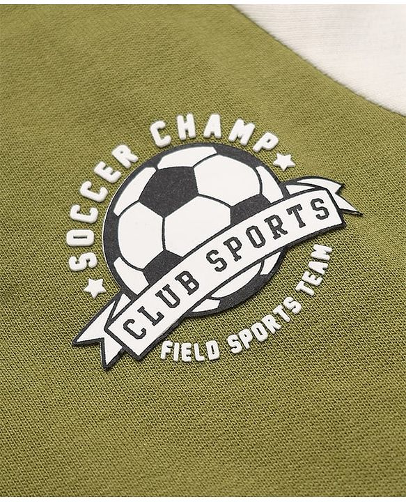 Babyhug 100% Cotton Knit Heavy Gauge Sweatshirt With Full Sleeves and Soccer Ball Print in Olive Green