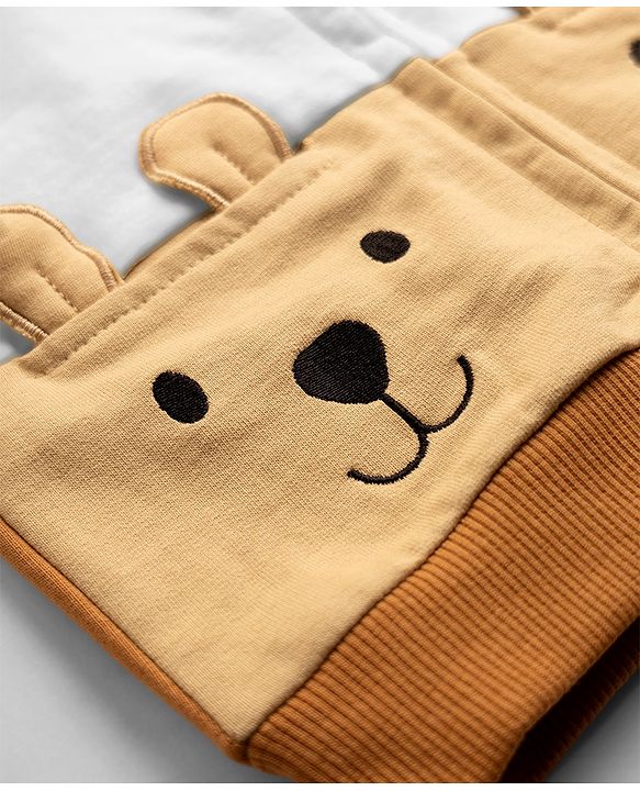 Babyhug 100% Cotton Knit Full Sleeves Heavy Gauge Hooded Sweatshirt With Bear Embroidery - Orange
