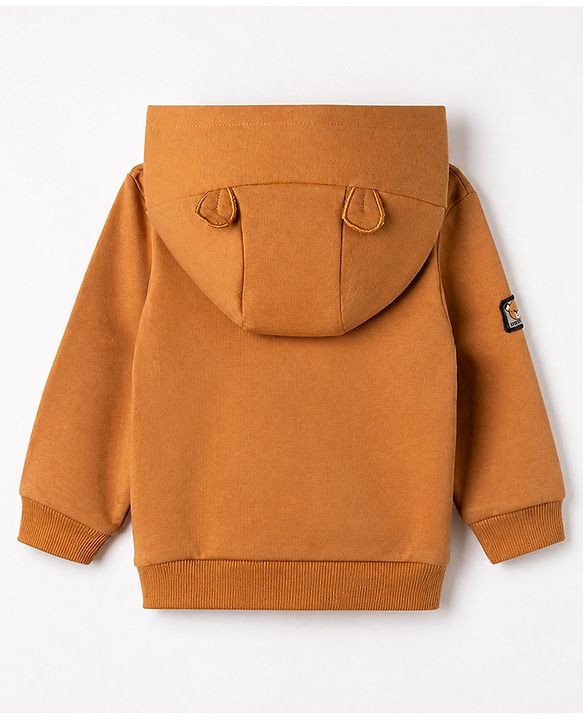 Babyhug 100% Cotton Knit Full Sleeves Heavy Gauge Hooded Sweatshirt With Bear Embroidery - Orange