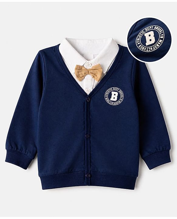 Babyhug 100% Cotton Knit Full Sleeves Heavy Gauge Sweatshirt With Bow Tie And B Athletic Dept Brooklyn Manufactured Print - Navy Blue