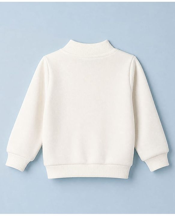 Babyhug Cotton Fleece Heavy Gauge Warm Front - Open Sweatshirt With Full Sleeves and Alphabet Embroidery in Offwhite