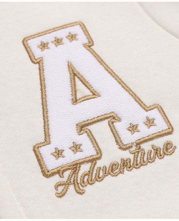 Babyhug Cotton Fleece Heavy Gauge Warm Front - Open Sweatshirt With Full Sleeves and Alphabet Embroidery in Offwhite