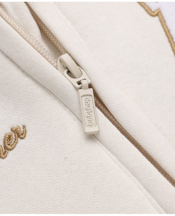 Babyhug Cotton Fleece Heavy Gauge Warm Front - Open Sweatshirt With Full Sleeves and Alphabet Embroidery in Offwhite