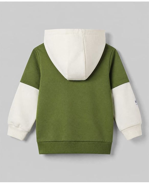 Babyhug 100% Cotton Knit Heavy Gauge Front Open Full Doctor Sleeves Hooded Sweatshirt with Brooklyn 46 Ready For A New Day Print - Olive Green