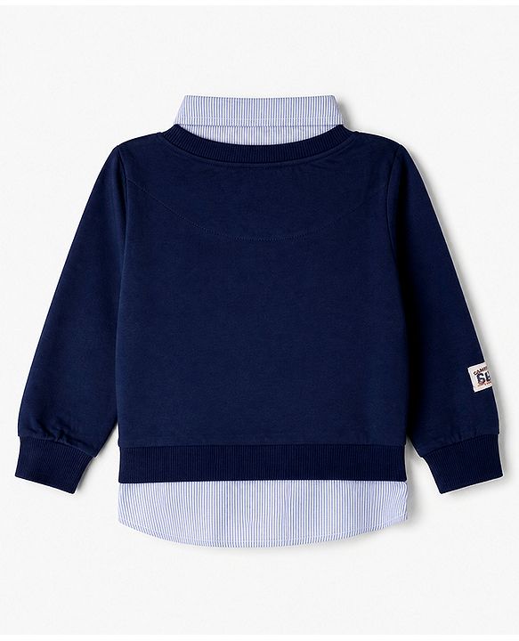 Babyhug 100% Cotton Knit Full Sleeves Heavy Gauge Sweatshirt With Chicago Print - Navy Blue