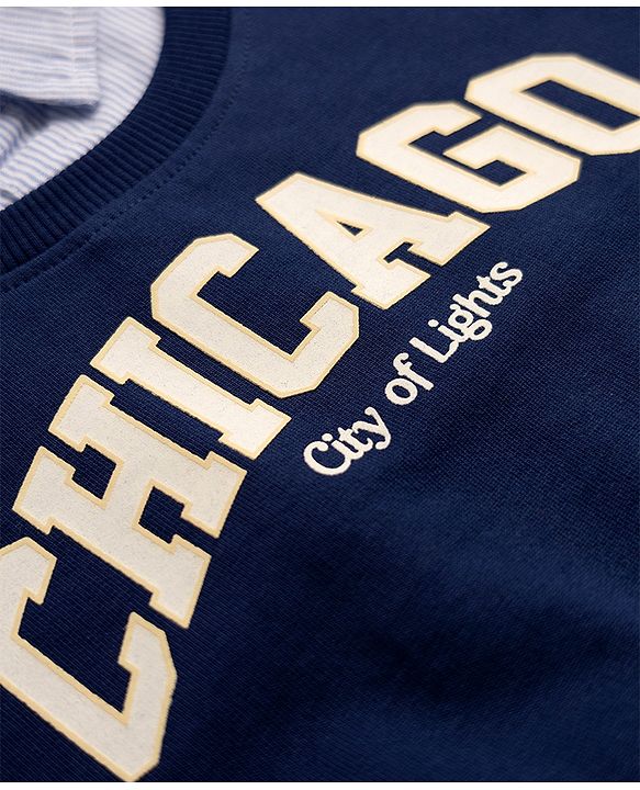 Babyhug 100% Cotton Knit Full Sleeves Heavy Gauge Sweatshirt With Chicago Print - Navy Blue