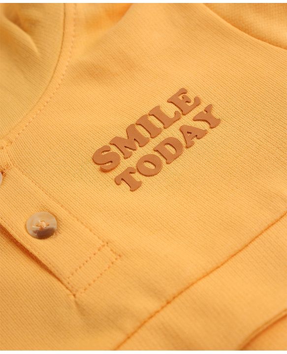 Babyhug 100% Cotton Heavy Gauge Knit Sweatshirt with Full Sleeves, Front Buttons and Smile Today Embroidery in Yellow