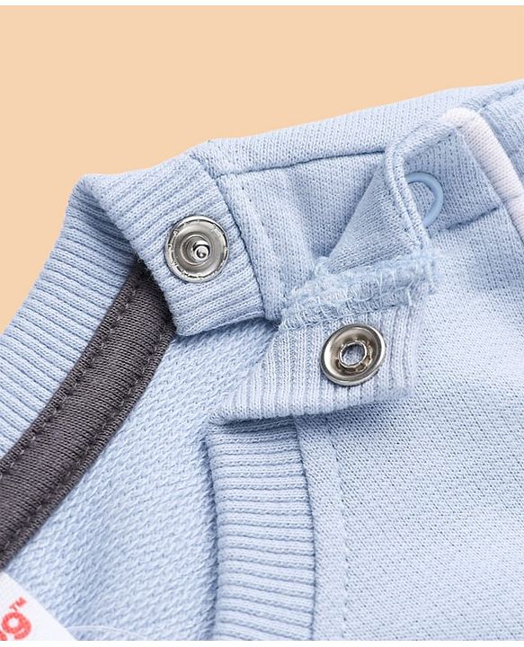 Babyhug Ottoman 100% Cotton Knit Sweatshirt with Full Sleeves and Play To Win Text Print - Light Blue